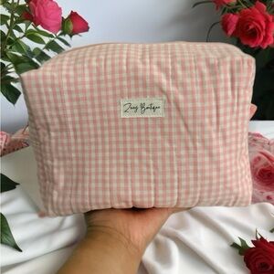 Handmade Quilted Pink Gingham Pouch